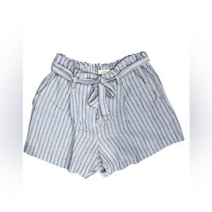 LOFT Linen Blend Striped Tie-Waist Shorts Blue Size Small EUC